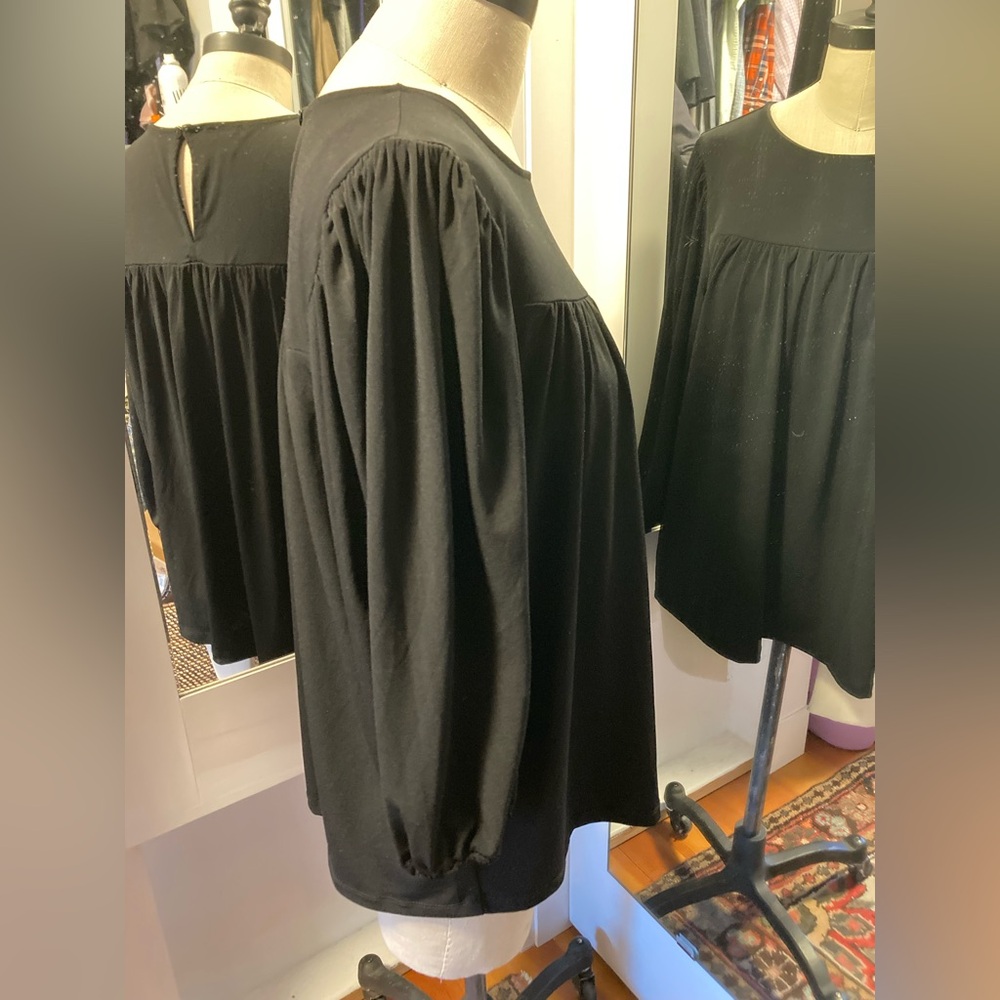 Ann Taylor Factory - Black Women's 3/4 Sleeve Peasant Blouse, Size Large - Picture 3 of 11